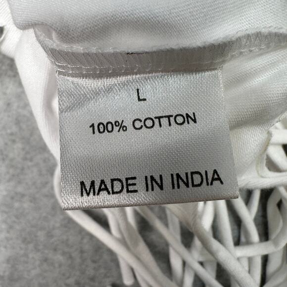 Love Peace Lazy Days USA Flag Tank Top L White Fringe Crewneck Cotton Pullover - Picture 5 of 6